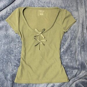 American eagle Sage Green Lace-Up Women's Tee